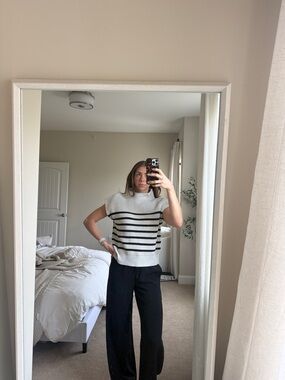 Le Lis White & Black Striped Knit Short-Sleeve Sweater